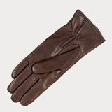 Havana Brown Quilted Leather Gloves with Cashmere Lining