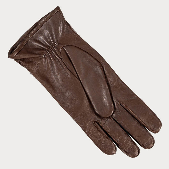 Havana Brown Woven Cashmere Lined Leather Gloves