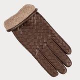 Havana Brown Woven Cashmere Lined Leather Gloves