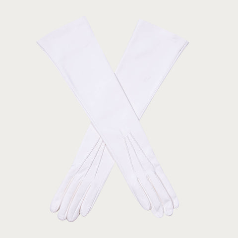 Long White Silk Lined Leather Gloves