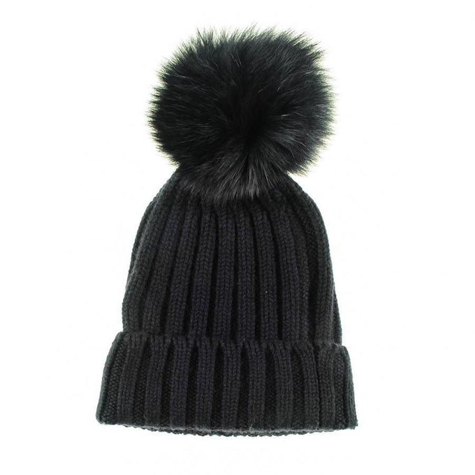 Black Cashmere Fur Pom Pom Hat – Black.co.uk