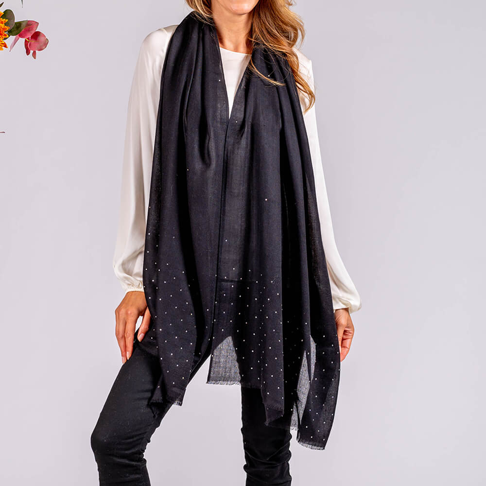 Swarovski Crystal Black Cashmere and Silk Wrap –