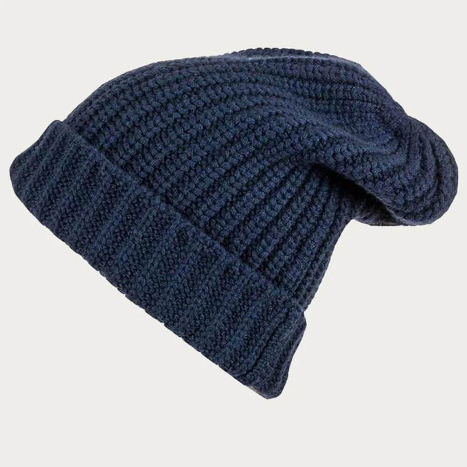 Blue Gossamer Cashmere Shawl & Ribbed Cashmere Slouch Beanie Set