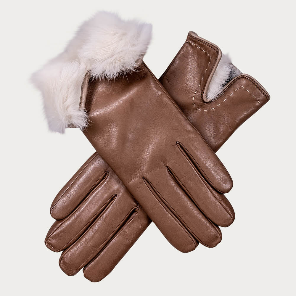 Ladies' Black Rabbit Fur Lined Leather Gloves