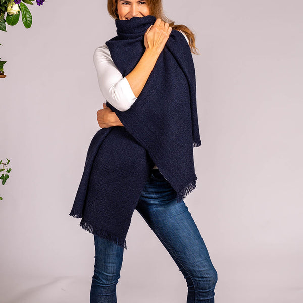 Super Luxe Dark Navy Basket Weave Cashmere Shawl