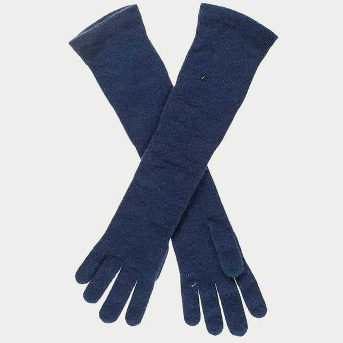 Navy Cashmere Shawl & Long Cashmere Gloves Set