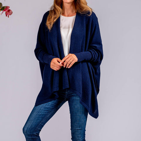 Midnight Navy Cashmere Sleeved Cape