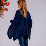 Midnight Navy Cashmere Sleeved Cape