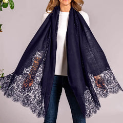 Navy Cashmere and Chantilly Lace Shawl