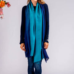 PRE ORDER: Navy to Teal Shaded Cashmere and silk Wrap