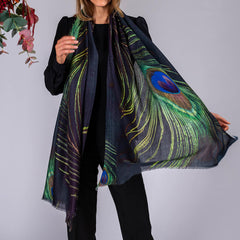 Peacock Print Superfine Wool Wrap