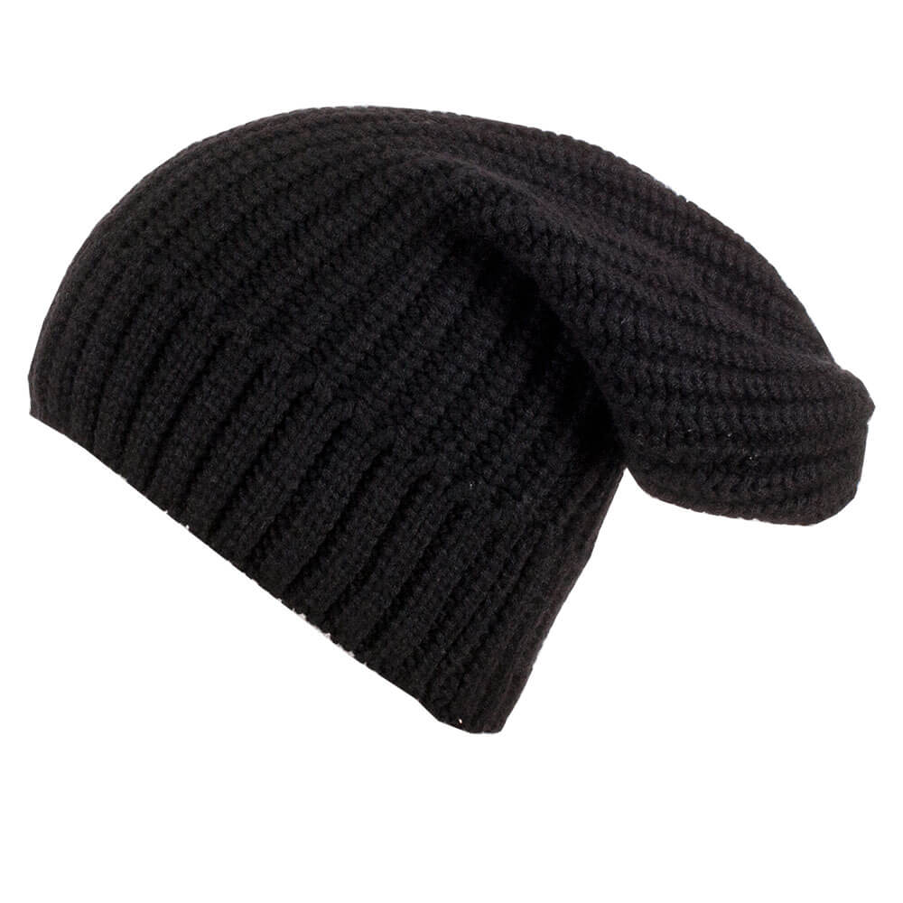 Rib Knit Black Cashmere Slouch Beanie – Black.co.uk