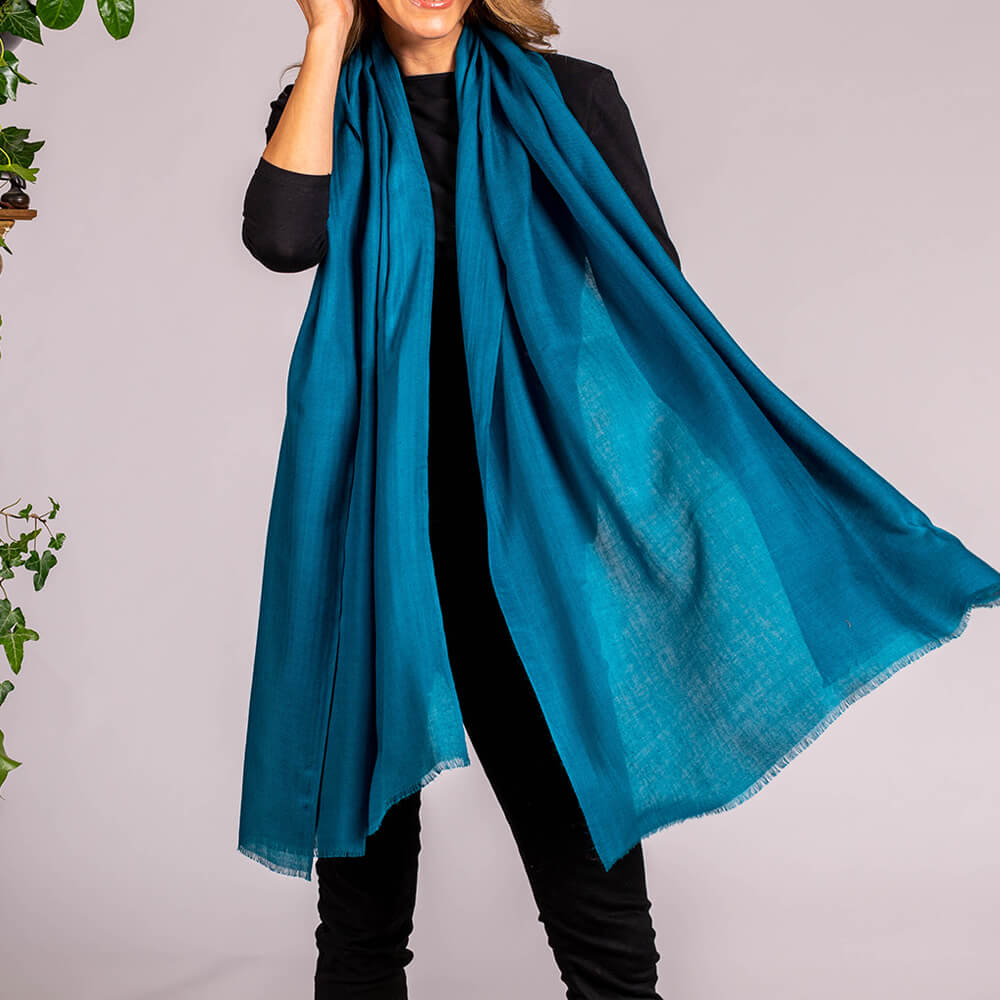 Teal Green Cashmere and Silk Wrap –