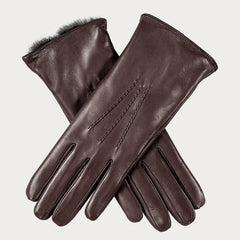 Ladies Dark Brown Rabbit Fur Lined Leather Gloves